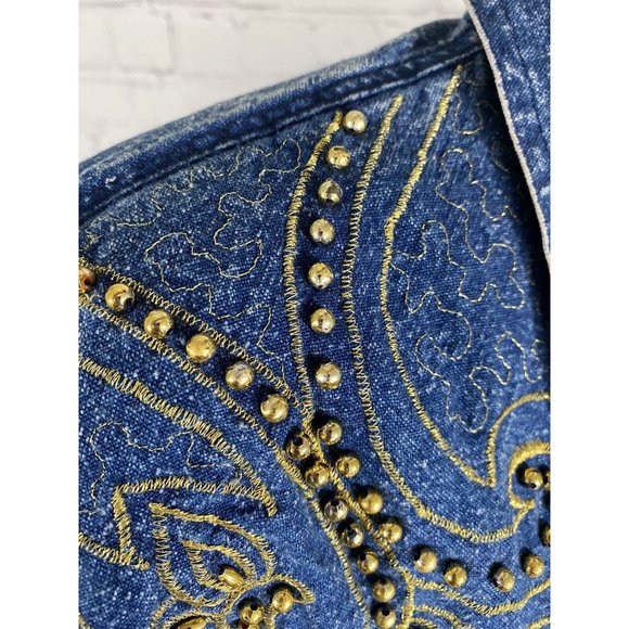 VTG Club Z Denim Long Sleeve Button Down Embroidered Beaded Denim Blouse Women S - Picture 7 of 14